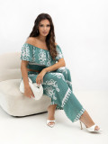 Boho-Set mit Bluse und Hose in Türkis