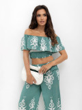 Boho-Set mit Bluse und Hose in Türkis