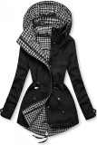 Leichter Parka mit Kapuze Schwarz/Hahnentrittmuster