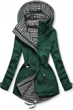Leichter Parka mit Kapuze Grün/Hahnentrittmuster