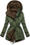 Leichter Parka mit Kapuze Khaki/Hahnentrittmuster