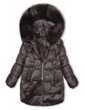 Winterjacke mit Fell, halbglänzend, Braun