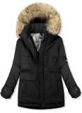 Jungen Winterjacke mit Kunstfell Schwarz