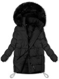 Schwarze Steppjacke mit Kunstpelz