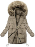 Dunkelbeige Steppjacke mit Kunstpelz