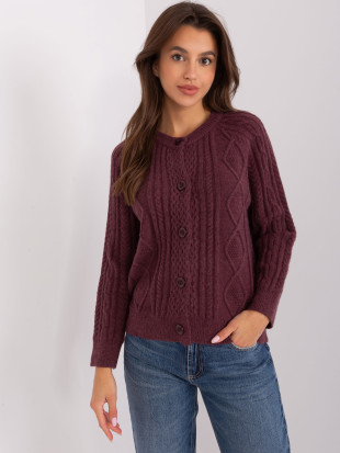 Dunkellila Strickjacke mit Knöpfen