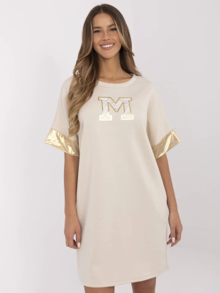 Beige Oversize Kleid mit kurzen Ärmeln
