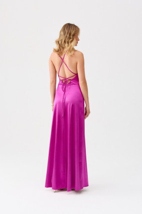 Satiniertes Maxi-Kleid mit Rückenschnürung in Bischofslila