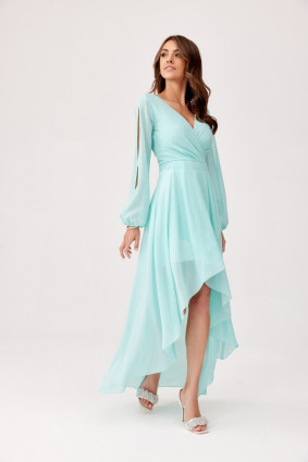 Asymmetrisches Maxi-Kleid mit langen Ärmeln in hellem Mint