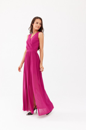 Langes Kleid mit Wickelausschnitt und Rückenschnürung in Bischofslila