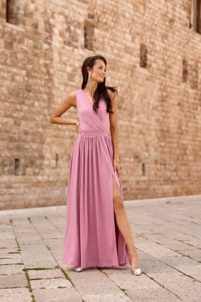 Maxi-Brokatkleid mit Rückenschnürung in Rosa
