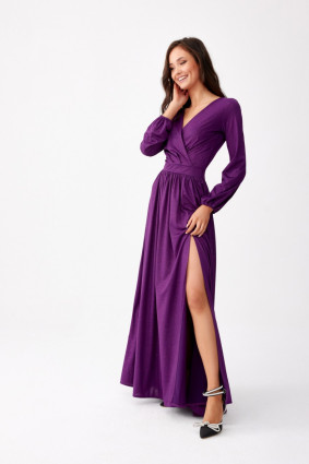 Maxi-Brokatkleid mit langen Ärmeln in Bischofslila