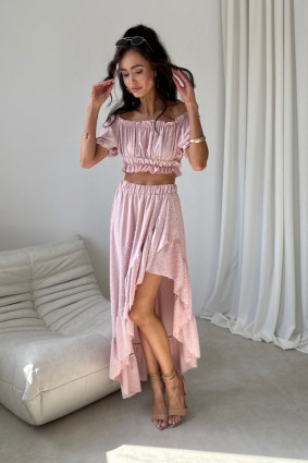 Set mit asymmetrischem Maxi-Rock und kurzem Top in Rosa