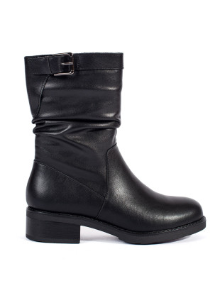 Schwarze gefütterte Leder-Stiefeletten