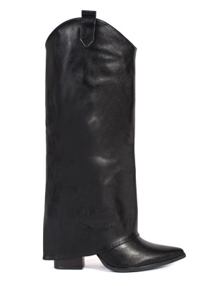 Schwarze Damenstiefel im Cowboy-Stil mit Absatz