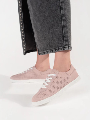 Helle rosa Ajour-Sneaker aus echtem Leder