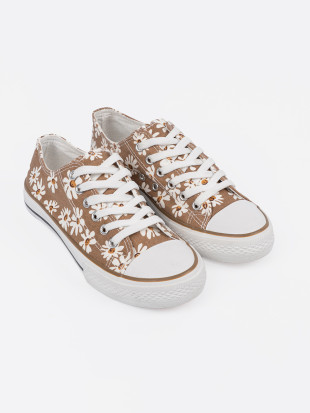 Beige Damen Sneaker mit Blumenmuster