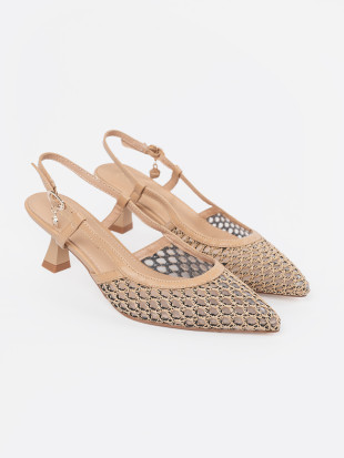 Beige Ajour-Pumps mit niedrigem Absatz