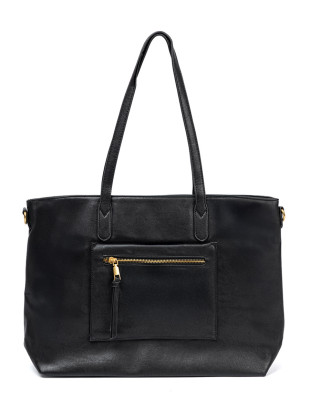 Schwarze Handtasche mit goldenen Elementen