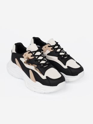 Schwarze und beige Damen Sneakers mit dicker Sohle