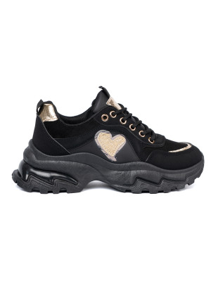 Schwarze Sneakers mit goldenem Herzen
