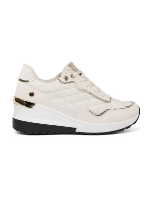 Beige Sneakers mit glänzenden goldenen Akzenten