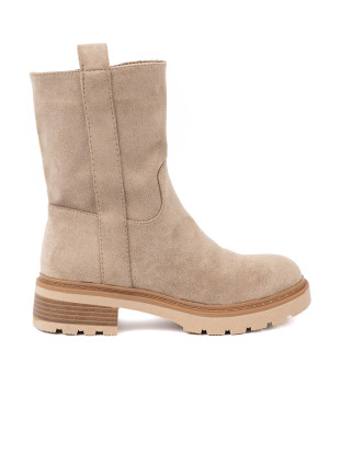 Minimalistische beige Stiefeletten aus weichem Wildleder