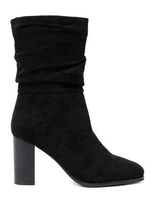 Schwarze Stiefeletten mit Blockabsatz und gerafftem Schaft