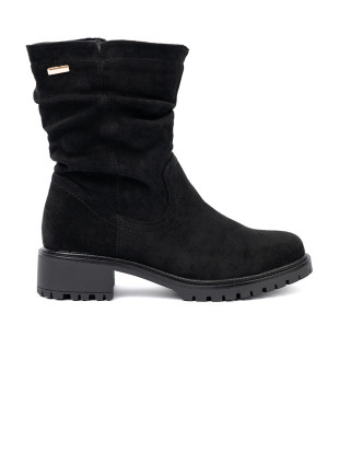 Schwarze Stiefeletten mit gerafftem Schaft und Reißverschluss