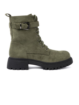 Dunkelgrüne Schnür-Boots mit dicker Sohle