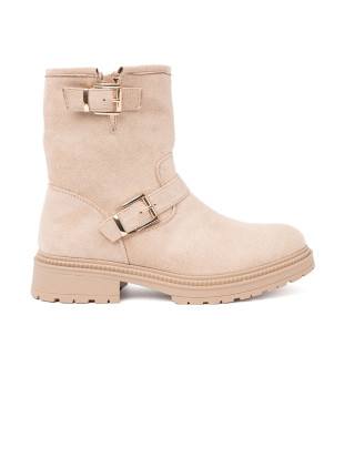 Stilvolle beige Stiefeletten mit dekorativen Schnallen