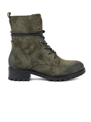 Dunkelgrüne Schnür-Boots mit niedrigem Absatz