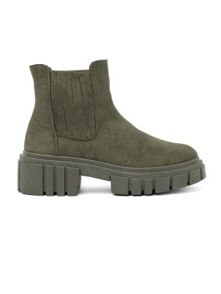 Grüne Stiefeletten mit elastischen Einsätzen