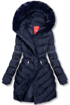 Dunkelblaue Winterjacke für breitere Hüften