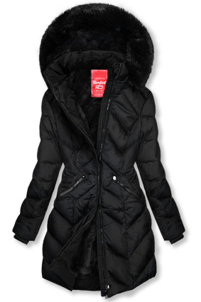 Gesteppte Winterjacke mit abnehmbarer Kapuze schwarz