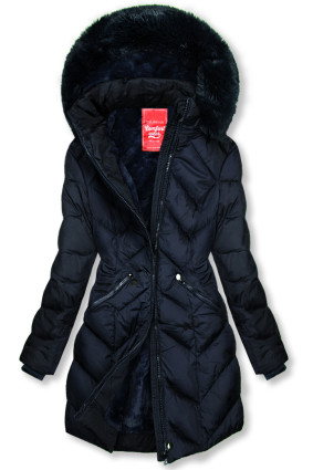 Gesteppte Winterjacke mit abnehmbarer Kapuze dunkelblau