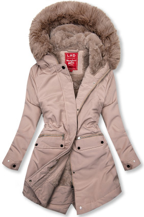 Winterparka mit Fellimitat beige-rosa