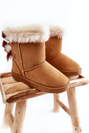 Beige gefütterte Stiefelette mit Schleifen