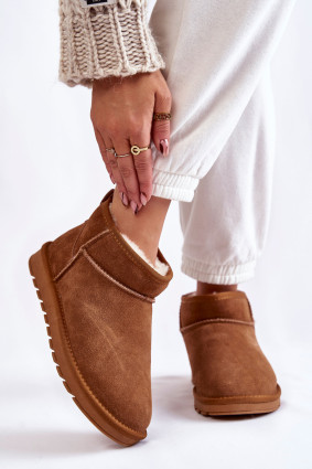Niedrige Schneestiefel aus Veloursleder camel