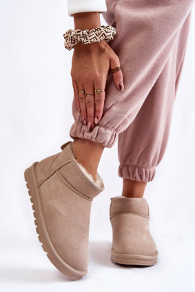 Niedrige beige Schneestiefel aus Veloursleder