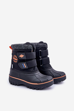 Schwarzer Winter-Snowboot mit Klettverschluss aus Kunstleder
