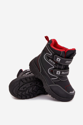 Gefütterte Schneestiefel mit Klettverschluss, schwarz