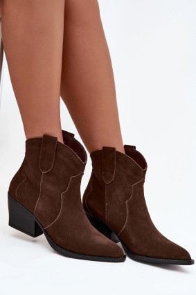Ankle Boots aus echtem Veloursleder mit Blockabsatz, braun
