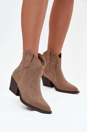 Beige Stiefelette aus Wildleder mit Blockabsatz