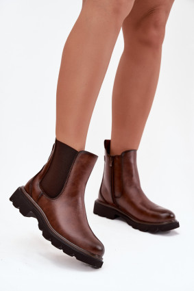 Gefütterte braune Stiefelette mit Reißverschluss