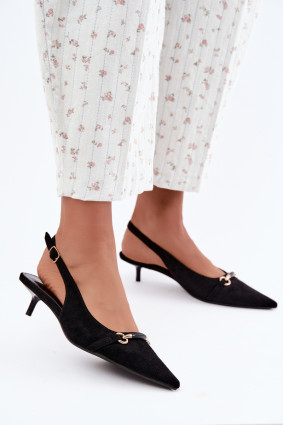 Schwarze Pumps mit offener Ferse und niedrigem Absatz