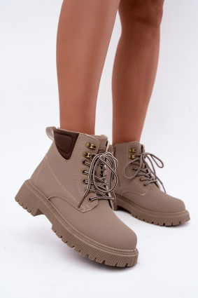 Beige gefütterte Stiefelette aus Kunstleder