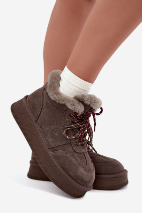 Gefütterte Schnür-Snowboots aus Wildleder, braun
