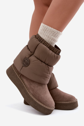 Beige Schneestiefel aus Veloursleder mit Plateau