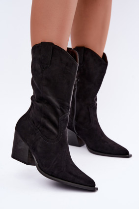 Schwarze Ankle Boots aus Velourslederimitat mit Blockabsatz